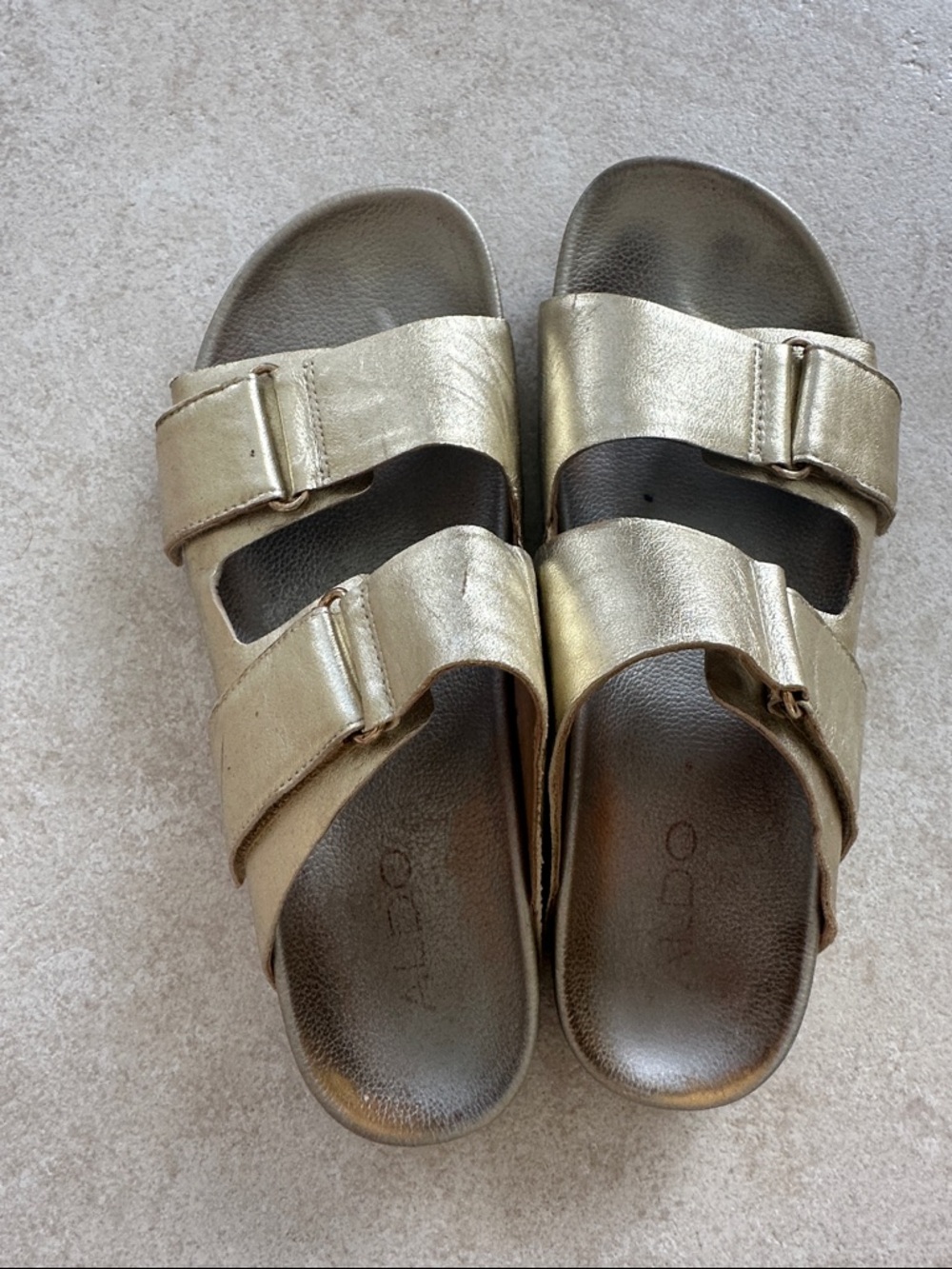 Aldo Metallic Gold Double Strap Slide Sandals